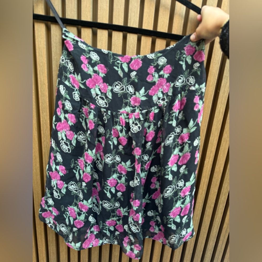 Silk Black and Pink Floral A-Line Skirt (Spain)